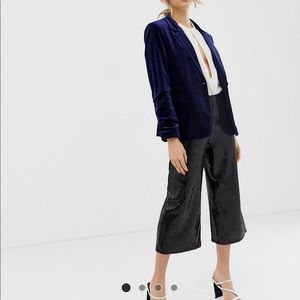 Miss Selfridge Wide Leg Black Glitter Pants